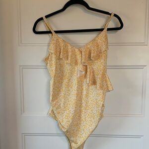 H&M Yellow Floral Ruffle One-Piece Bodysuit/bathing suit size M